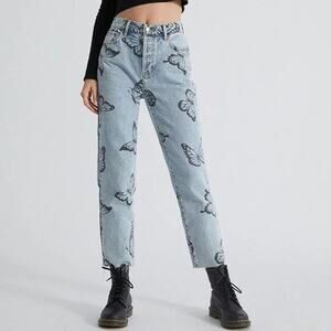 Pacsun Eco Butterfly high rise straight jeans women’s 25 blue artsy streetwear